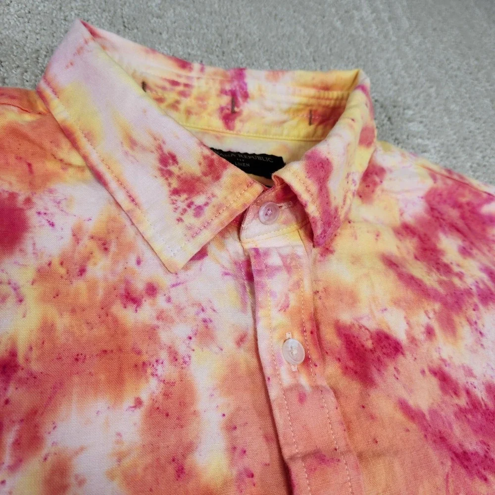 Banana Republic Linen Blend Shirt Men XL Slim Fit‎ Tie Dye Button Up